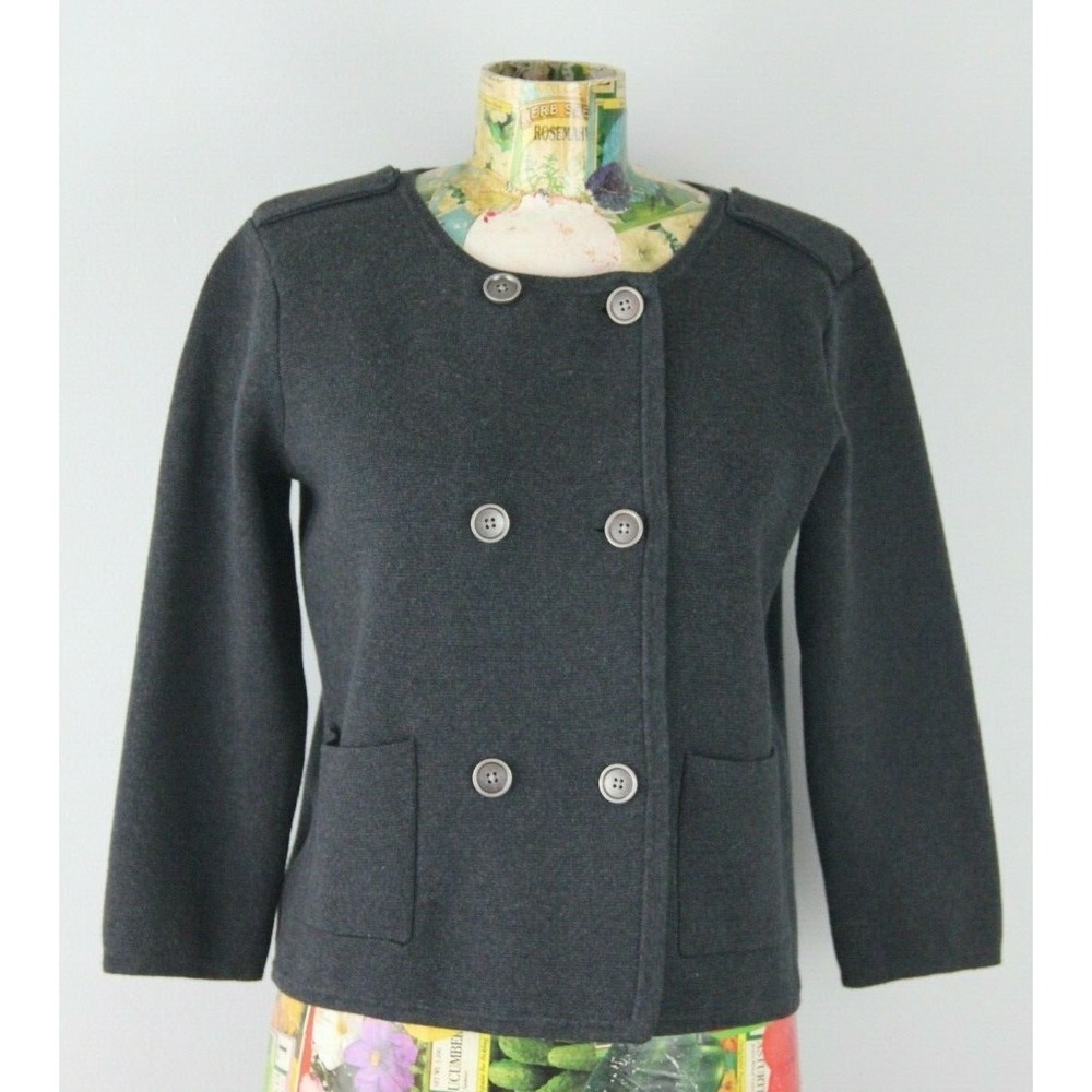 ANN TAYLOR LOFT WOMENS GRAY DOUBLE BREASTED CARDIGAN SWEATER S OLD MONEY CLASSIC